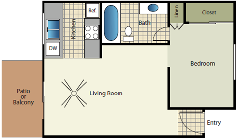 Floor plan for studio, 1 bath, 420 sqft
